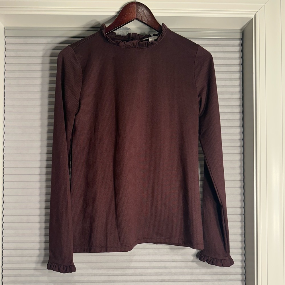 NWT LOFT ruffle trim long sleeve shirt G-21